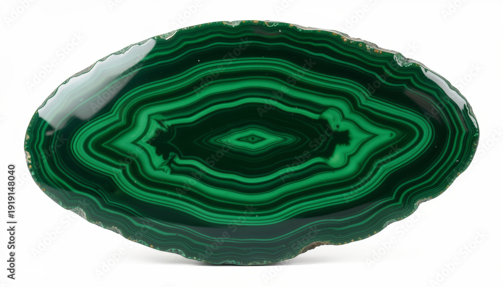 Obraz premium Malachite Slice with Vibrant Green Bands and Eye-Like Pattern, Natural Mineral Specimen
