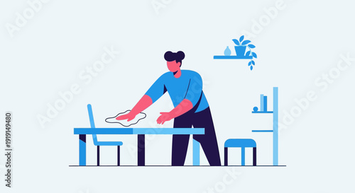 Man Working on Laptop at Desk.