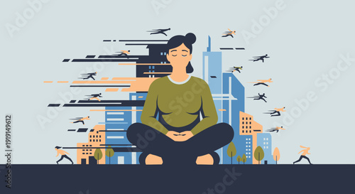 Woman Meditating in Lotus Position.