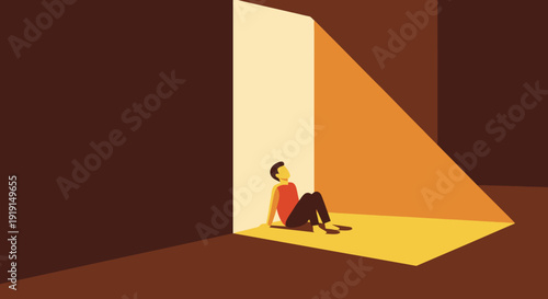 Woman Sitting Alone in Dark Room.