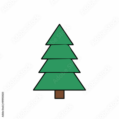 Simple Green Christmas Tree Illustration with Brown Trunk and White Background