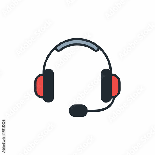 Red and Black Headset With Microphone and Blue Headband Isolated on White Background