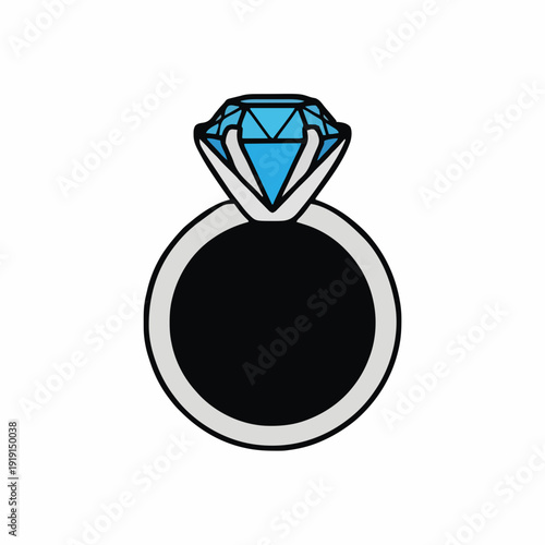 Simple Line Art Ring With Large Blue Gemstone and Black Center Isolated on White Background Minimalist Jewelry Design