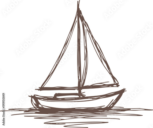 Sailboat On Water Sketch Illustration
