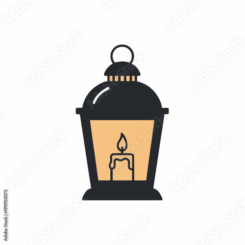 A vintage black lantern with a lit yellow candle inside glows warmly on a white background representing tradition and comfort