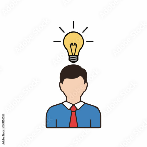 Business Idea And Innovation Concept With A Man And A Glowing Light Bulb Above His Head Illustrating A New Concept Or Solution
