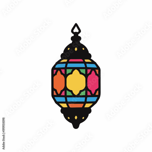Intricate Moroccan Lantern With Colorful Stained Glass Panels and Ornate Metalwork Against a Clean White Background