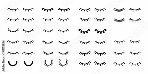 Collection of various black eyelash shapes arranged in a grid pattern