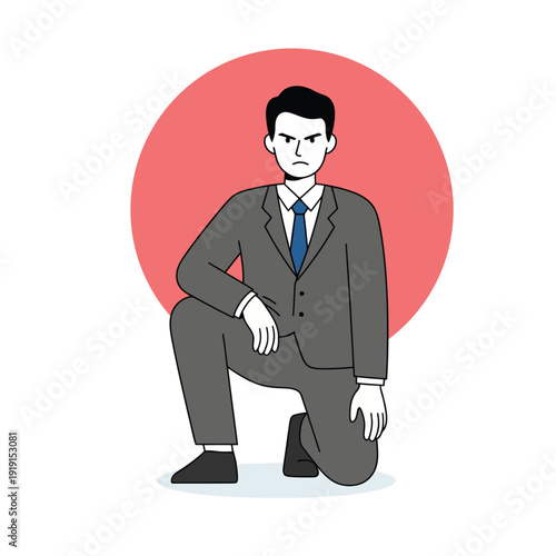 Professional male character showing resilience and competitive spirit. Concept of business survival, grit, determination, and overcoming adversity in a minimalist style.