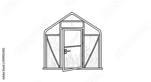 Simple Line Drawing of Open Greenhouse.