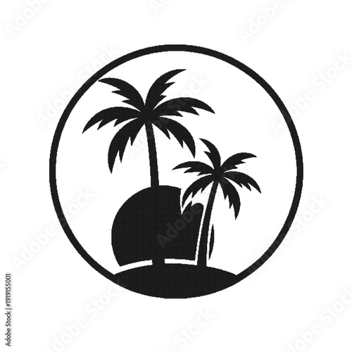 Tropical Island Sunset Palm Tree Silhouette Icon