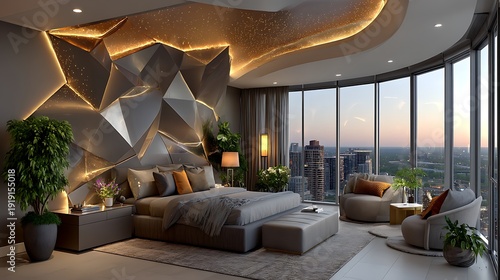 Elegant futuristic bedroom interior design high resolution picture