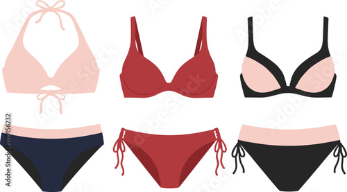Set of three two-piece women's swimwear sets in different color combinations bikini swimsuit