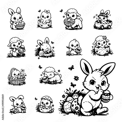 Großes Oster Set Ausmalbilder Icons