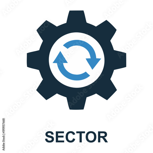 Sector Icon: An illustration of a gear symbol, representing industry with arrows.
