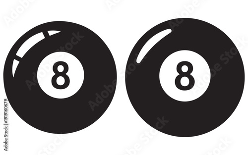 Eight Ball Billiard Vector Icon – Black Pool Ball Symbol for Web Design, Gaming Graphics and Sports IllustrationWeb
