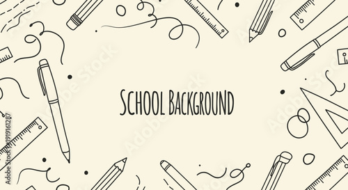 Artistic school background featuring hand drawn supplies and sketch elements  for creative projects
