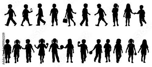 children icon collection. Includes men, women, children, and family silhouettes. Created in simple black style with solid fill isolated PNG with Transparent Background