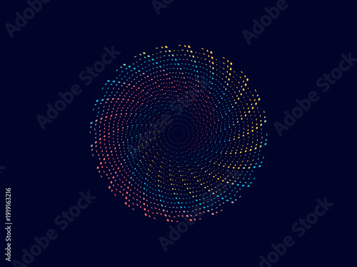 Dark background music poster design. Electro Sound Cover Template with dynamic abstract gradient circular geometric pattern shapes for t-shirt screen printing, technology, digital, parties, festivals 