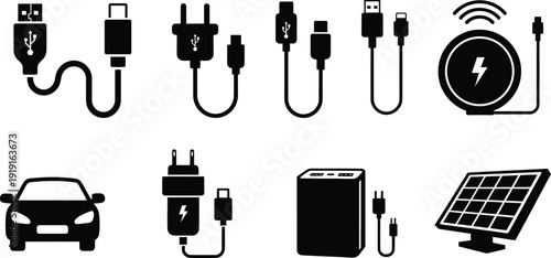 Collection of various electronic cables and charging devices