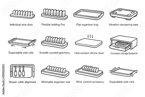 Storage cable drawer fins accessory smooth icon organizer compact vector holding