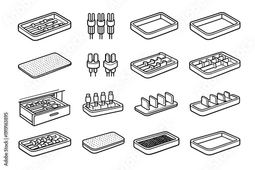 Geometry rectangular compact icon cable spacing drawer functional vector organizer wire