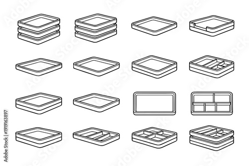 Tidy solution compartment organizer base layered icon raised flat tray stackable vector