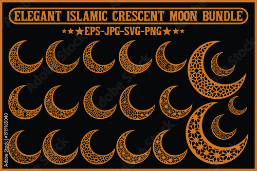 Elegant collection of islamic crescent moon designs in various formats Vector