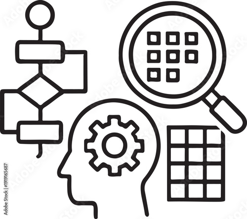 Algorithms and pattern recognition outline icon for data science AI machine learning tech visuals.