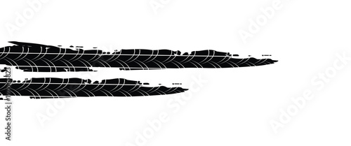 Tire tread marks, wheel textures, tire marks - car racing, motocross, drift, rally, off-road and others. Vector black isolated texture in grunge style with splashes.eps10