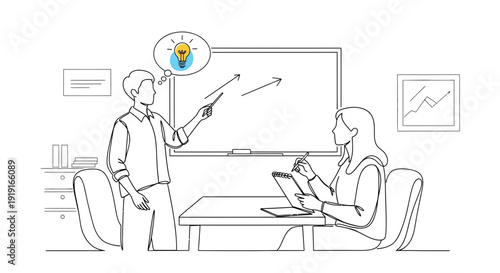 Business brainstorming session showcasing idea generation and growth strategy presentation