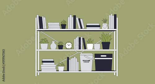 White Bookshelf with Books and Decorations.