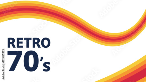 Retro seventy style graphic background featuring flowing wavy lines in vibrant orange, yellow, and red colors.