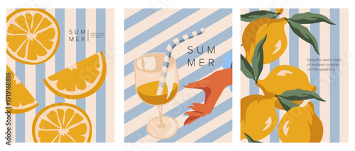 Hello Summer, a set of postcards, covers, summer backgrounds
