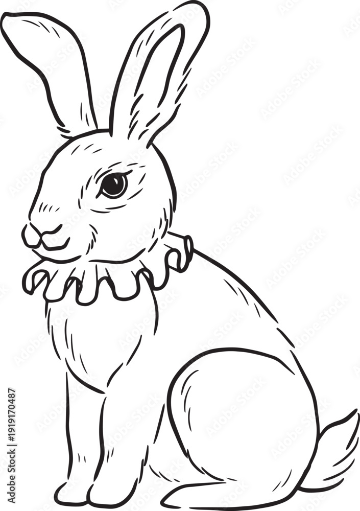 Fototapeta premium Cute vintage bunny vector line-art