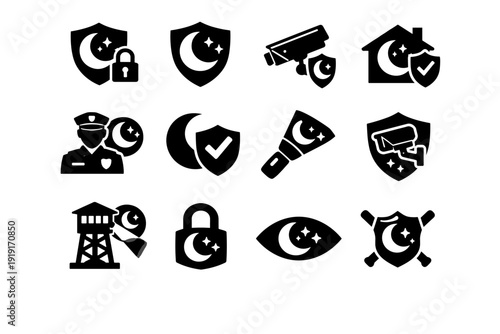 Simple vector secure after image protection darkness nocturnal alert icon night generation