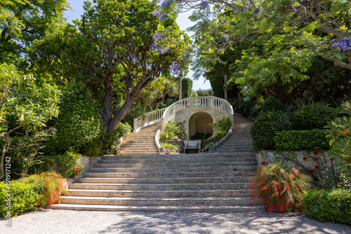 Принти на полотні Saint-Jean-Cap-Ferrat, France - Florentine Garden at the famous Villa Ephrussi de Rothschild, a French seaside villa located at Saint-Jean-Cap-Ferrat on the French Riviera
