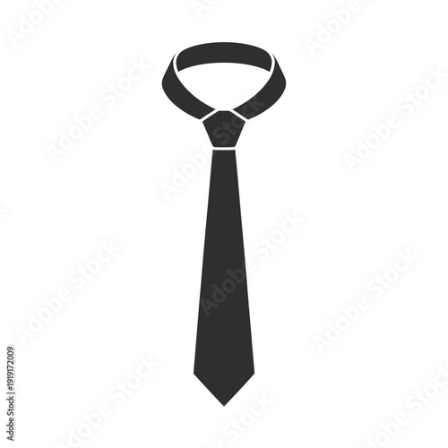 A simple black silhouette of a classic necktie on white background