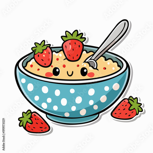 Cartoon Oatmeal with Strawberries.