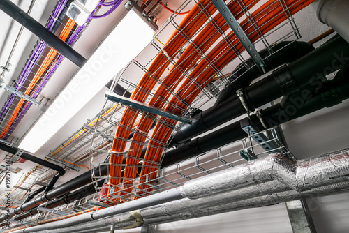 Quadro em tela Industrial cable trays with organized electrical wiring installation