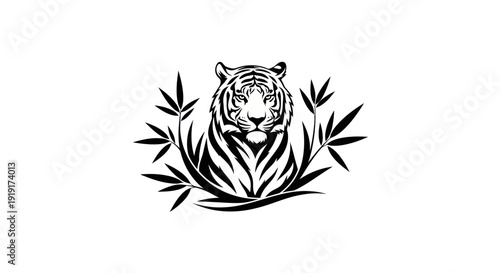 Tiger silhouette with bamboo