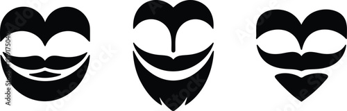 Heart shaped faces with smiling expressions and mustaches  funny emoticon designs
