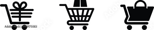 Set of black shopping carts and basket icons  ecommerce symbols