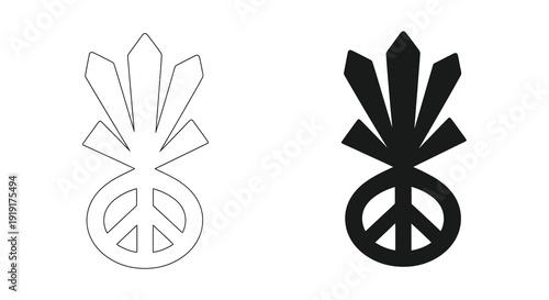 Two depictions of a peace symbol are presented one outlined and one solid black silhouette high quality professional detailed