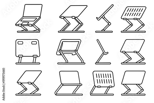 Icons functional hinged slim working lift icon laptop ventilated riser vector arms