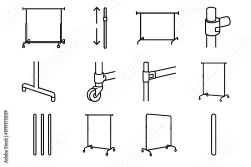 Joints caster portable garment flat hanger vector icon swivel clothes rack wheels