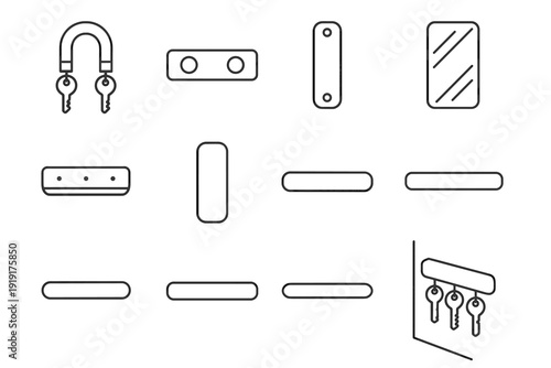 Magnetic minimalist rounded holder key modern functional bar ends vector icon slim
