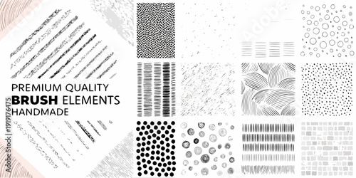 Collection of various handmade brush strokes and textural elements