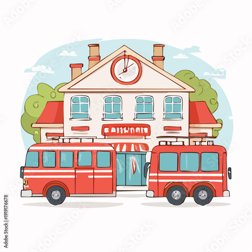 Fire Station with Vehicles.