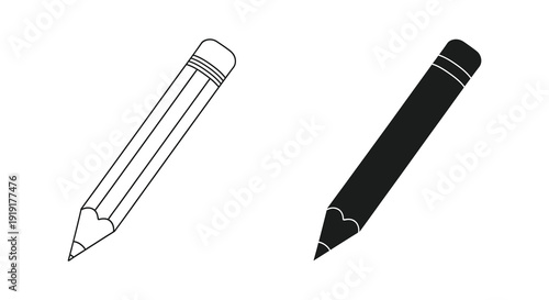 A contrasting depiction of a pencil in outline and solid black emphasizing form and shadow silhouette high quality professional